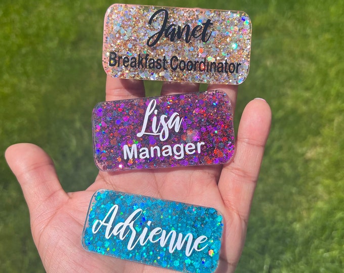 Glitter Name badge|Glitter name Pin|Glitter Name Tag|Custom Name Tag|Personalized Name Tag|Work Name Badge|Name Tag|Bling Name Badge