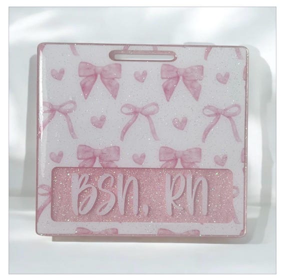 Personalized Badge Buddy|Coquette bow Badge Buddy|Pink Bow Badge Buddy|ID Badge|Customized Badge Buddy|Glitter Badge Buddy|Nurse Badge Buddy