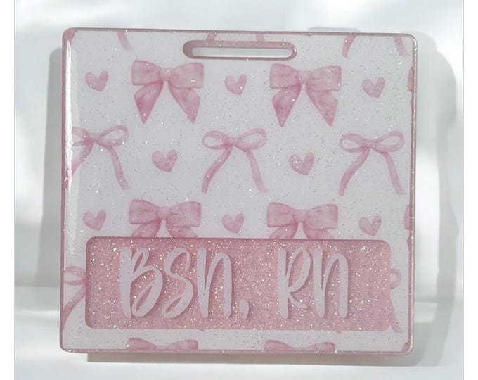 Personalized Badge Buddy|Coquette bow Badge Buddy|Pink Bow Badge Buddy|ID Badge|Customized Badge Buddy|Glitter Badge Buddy|Nurse Badge Buddy