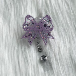 Purple Coquette Bow Badge Reel|Nurse Badge Reel|Medical Badge Reel| Custom Badge Reel| Personalized Badge Reel|Cheer bow Badge Reel