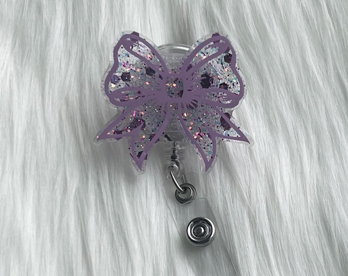 Purple Coquette Bow Badge Reel|Nurse Badge Reel|Medical Badge Reel| Custom Badge Reel| Personalized Badge Reel|Cheer bow Badge Reel