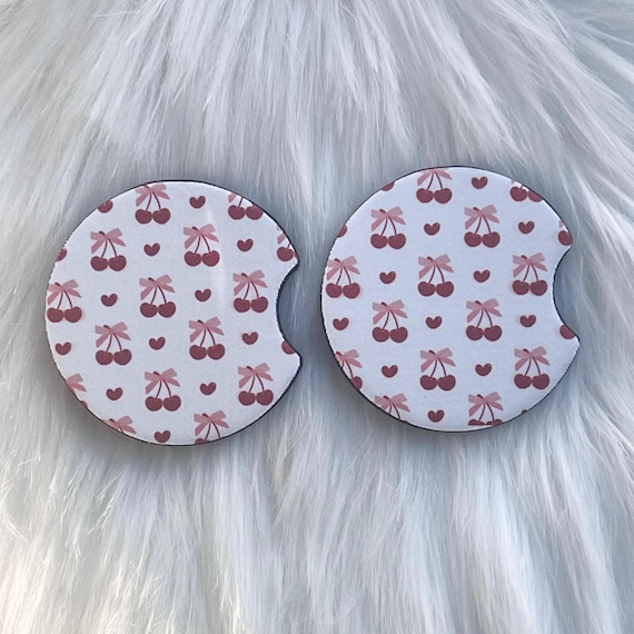 Cherry Coquette Bow Car Coaster|Pink Car Coaster|Car Coaster|Cherry Car Coaster|New Car Gift|Bling Car Accessories|Personalized Car Coaster