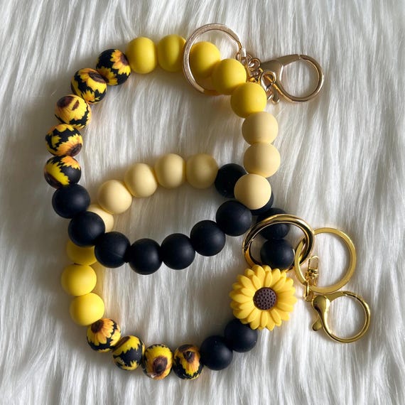 Wristlet|Silicone Bead Wristlet|Key Wristlet|Teacher Wristlet|Keychain Wristlet|Sunflower Wristlet|Gift for Mom|Gift for her|Bridesmaid Gift