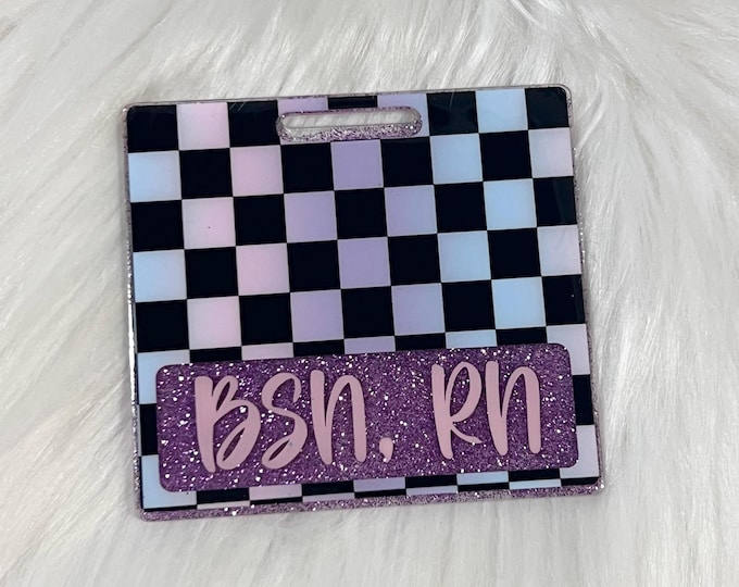 Personalized Badge Buddy|Checker Badge Buddy|Purple Badge Buddy|ID Badge|Customized Badge Buddy|Glitter Badge Buddy|Nurse Badge Buddy
