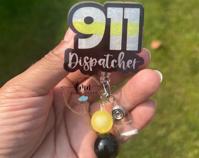 911 Dispatcher Badge Reel: Acrylic Design with Beads