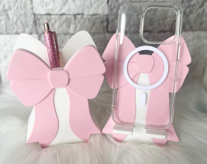 coquette decor|bow phone holder|phone stand cute|girly desk decor|pink aesthetic|coquette bow|kawaii decor|desk phone