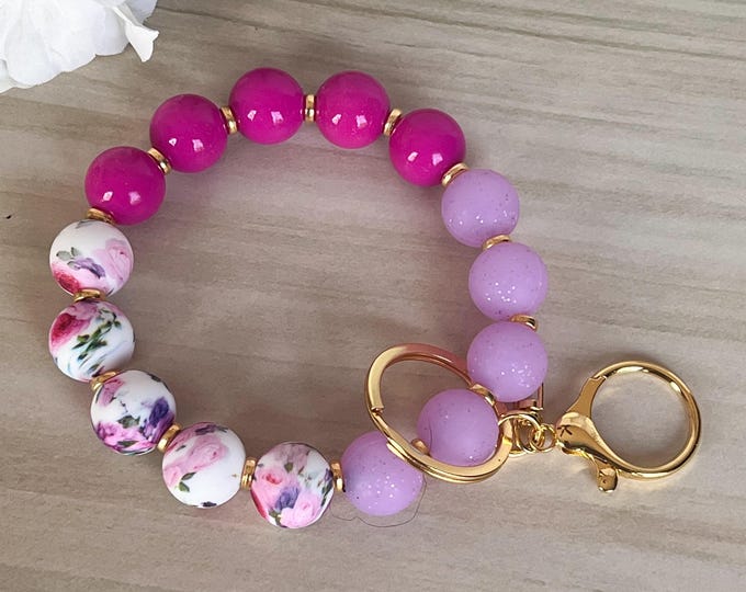 Wristlet|Silicone Bead Wristlet|Key Wristlet|Teacher Wristlet|Keychain Wristlet|Flower Wristlet|Gift for Mom|Gift for her|Bridesmaid Gift