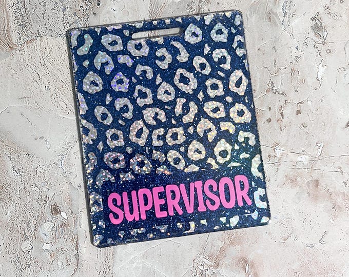 Holographic Leopard Print Acrylic Badge Buddy: Custom Glitter ID