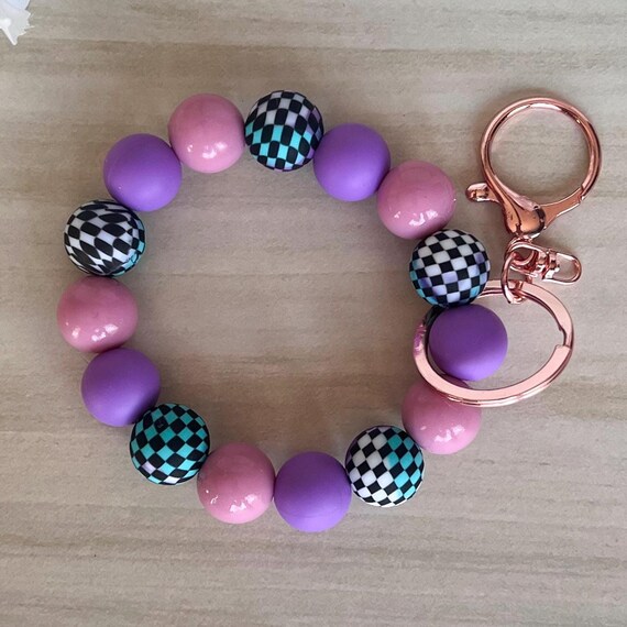 Wristlet|Silicone Bead Wristlet|Key Wristlet|Checkered Wristlet|Keychain Wristlet|Pink Wristlet|Gift for Mom|Gift for her|Bridesmaid Gift