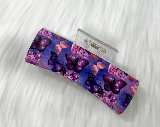 Acrylic Hair Clip|Handmade Hair Accessory||Gift for Her|Floral Hair Claw Clip|Girly Hair Claw Clip|Handmade Hair Accessory|Purple Claw Clip