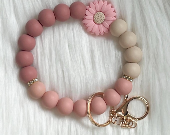 Wristlet|Silicone Bead Wristlet|Key Wristlet|Teacher Wristlet|Keychain Wristlet|Flower Wristlet|Gift for Mom|Gift for her|Bridesmaid Gift
