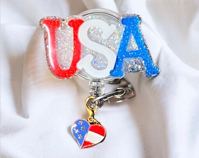 USA Flag Badge Reel: 4th of July Patriotic Retractable ID Holder