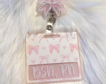 Personalized Badge Buddy|Coquette bow Badge Buddy|Pink Bow Badge Buddy|ID Badge|Customized Badge Buddy|Glitter Badge Buddy|Nurse Badge Buddy