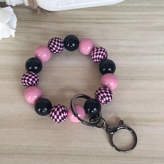 Wristlet|Silicone Bead Wristlet|Key Wristlet|Checkered Wristlet|Keychain Wristlet|Pink Wristlet|Gift for Mom|Gift for her|Bridesmaid Gift