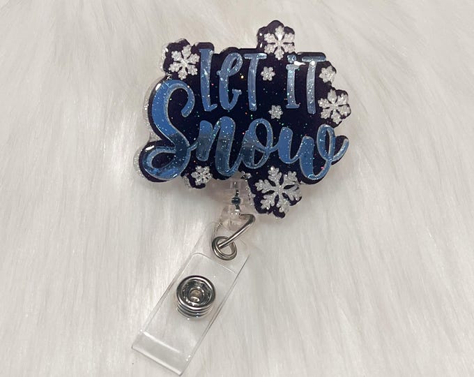 Let it Snow Badge Reel: Christmas Holiday Badge Clip