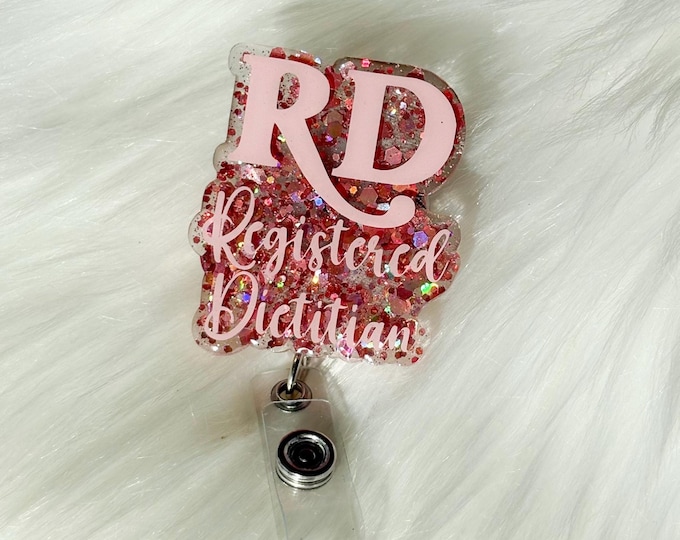 Registered Dietician Badge Reel|RD Badge Reel|Glitter Badge Reel|Cute Badge Reel|Custom Badge|Personalized Badge|Pnk Badge Reel