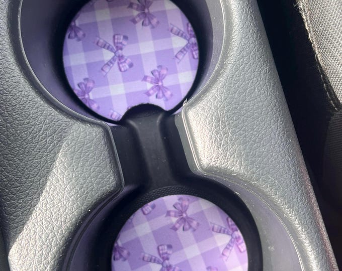 Purple Coquette Bow Car Coaster|Pink Car Coaster|Car Coaster|Girl Car Coaster|New Car Gift|Bling Car Accessories|Personalized Car Coaster