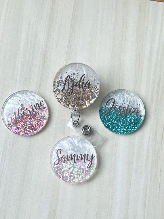 Glitter Badge Reel|Name Badge Reel|Cute Badge Reel|Custom Badge|Personalized Badge|Girly Badge Reel| Ombré Badge Reel