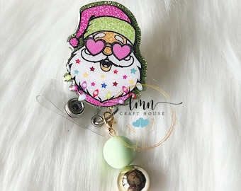 Groovy Santa Glitter Badge Reel: Christmas Holiday Badge