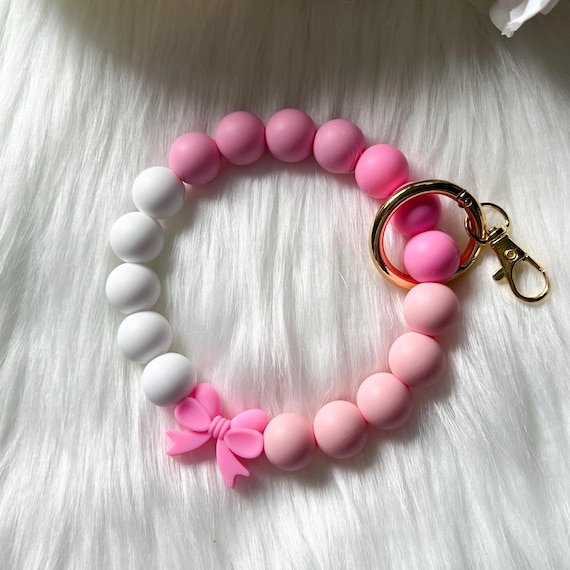 Wristlet|Silicone Bead Wristlet|Key Wristlet|Coquette Bow Wristlet|Keychain Wristlet|Pink Wristlet|Gift for Mom|Gift for her|Bridesmaid Gift