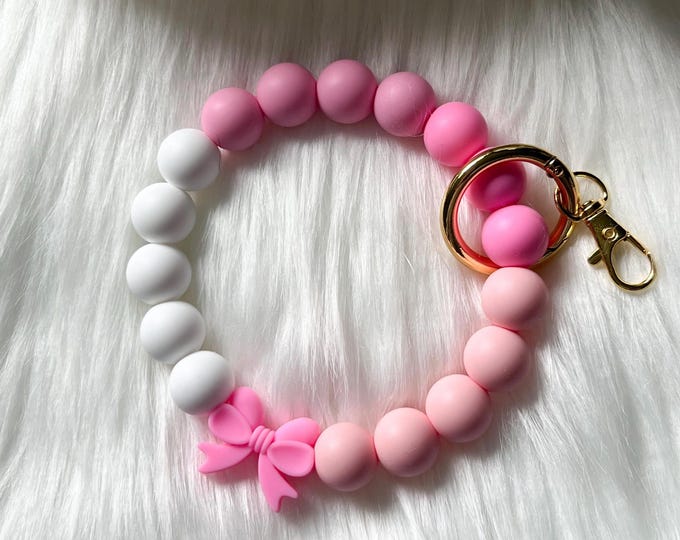 Wristlet|Silicone Bead Wristlet|Key Wristlet|Coquette Bow Wristlet|Keychain Wristlet|Pink Wristlet|Gift for Mom|Gift for her|Bridesmaid Gift