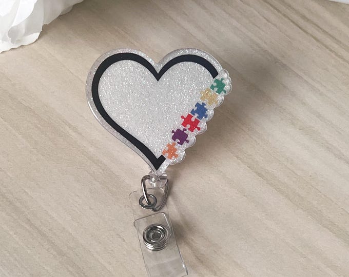 Puzzle Heart Badge Reel| Nurse Badge Reel| Medical Badge Reel|Puzzle Badge Reel| Personalized Badge Reel| Awareness Badge feel