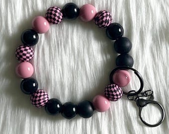 Wristlet|Silicone Bead Wristlet|Key Wristlet|Checkered Wristlet|Keychain Wristlet|Pink Wristlet|Gift for Mom|Gift for her|Bridesmaid Gift