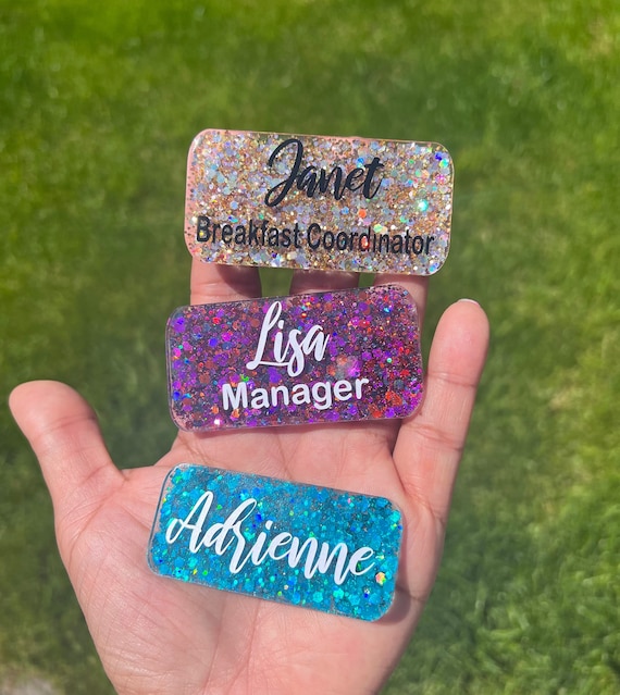 Glitter Name badge|Glitter name Pin|Glitter Name Tag|Custom Name Tag|Personalized Name Tag|Work Name Badge|Name Tag|Bling Name Badge