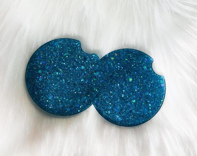 Glitter Car Coaster|Blue Car Coaster|Bling Car Coaster|Custom Car Coaster|New Car Gift|Bling Car Accessories|Personalized Car Coaster