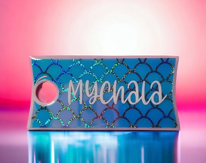 Mermaid Scale Tumbler Name Tag: Personalized Acrylic Cup Plate