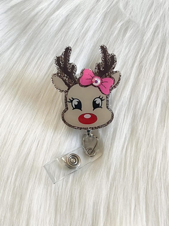 Reindeer Badge Reel|Christmas Badge Reel|Cute Badge Reel| Badge Clip|Custom Badge|Personalized Badge|Holiday Badge Reel|Gliter Badge Reel