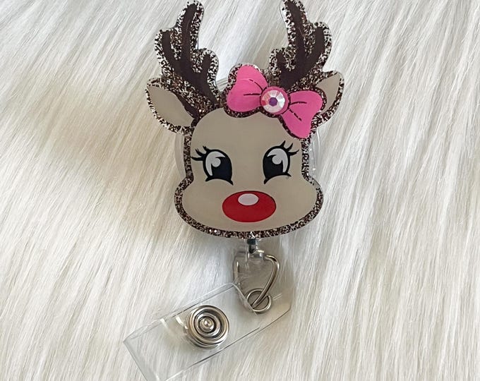 Reindeer Badge Reel|Christmas Badge Reel|Cute Badge Reel| Badge Clip|Custom Badge|Personalized Badge|Holiday Badge Reel|Gliter Badge Reel