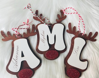 Personalized Wood Ornament|Reindeer Ornament|Christmas Ornament|Letter Ornament|Stocking Tag|Gift Tag|Retro Letter Ornament|Stocking Stuffer