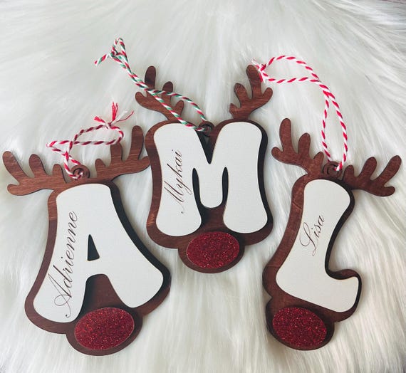 Personalized Wood Ornament|Reindeer Ornament|Christmas Ornament|Letter Ornament|Stocking Tag|Gift Tag|Retro Letter Ornament|Stocking Stuffer