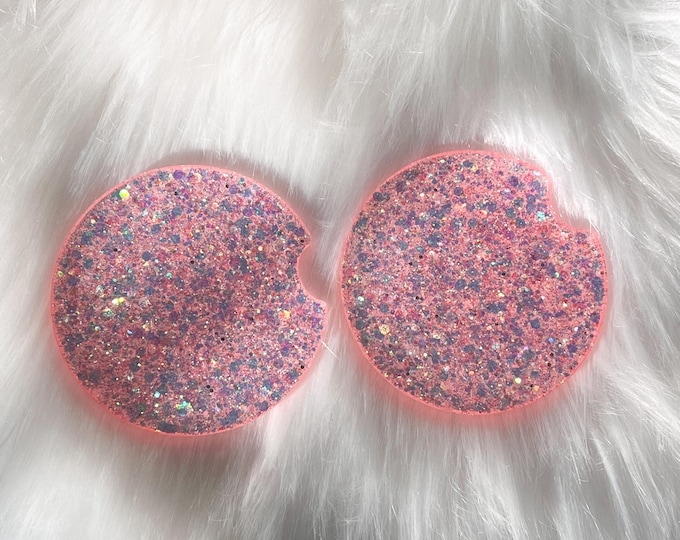 Glitter Car Coaster|Light Pink Car Coaster|Bling Car Coaster|Custom Car Coaster|New Car Gift|Bling Car Accessories|Personalized Car Coaster