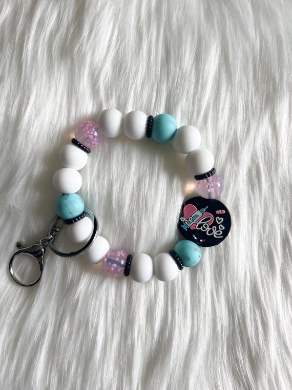 Wristlet|Silicone Bead Wristlet|Key Wristlet|MA Wristlet|Keychain Wristlet|Nurse Wristlet|Gift for Mom|Gift for her|Bridesmaid Gift