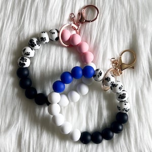 Pulsera / Pulsera con cuentas de silicona / Pulsera con llavero / Pulsera a cuadros / Pulsera con llavero / Pulsera con forma de pata de perro / Regalo para mamá / Regalo para ella / Regalo para dama de honor