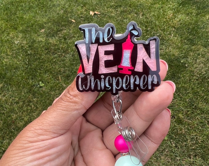 Vein Whisperer Badge Reel: Phlebotomist Gift, Glitter Acrylic