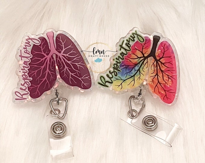 Lungs Badge Reel: Glitter Acrylic RT/Nurse ID Holder