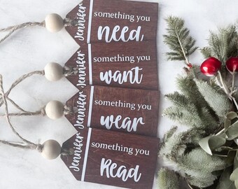 Stocking Personalized Tags|Custom Christmas Tags|Laser Cut 3D Name|Custom Christmas Ornament|Name Tags|Wooden Gift Tags|Secret Sana Tags