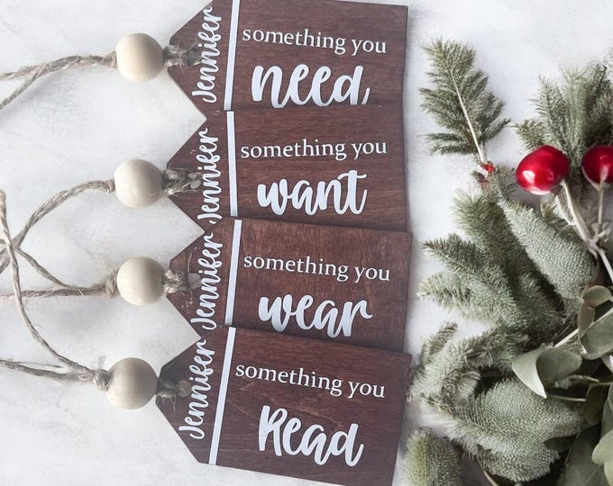 Stocking Personalized Tags|Custom Christmas Tags|Laser Cut 3D Name|Custom Christmas Ornament|Name Tags|Wooden Gift Tags|Secret Sana Tags