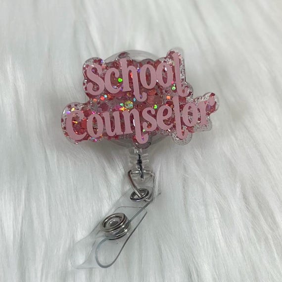 School Counselor Badge Reel|Counselor Badge Reel|Glitter Badge Reel|Cute Badge Reel|Custom Badge|Personalized Badge|Pnk Badge Reel