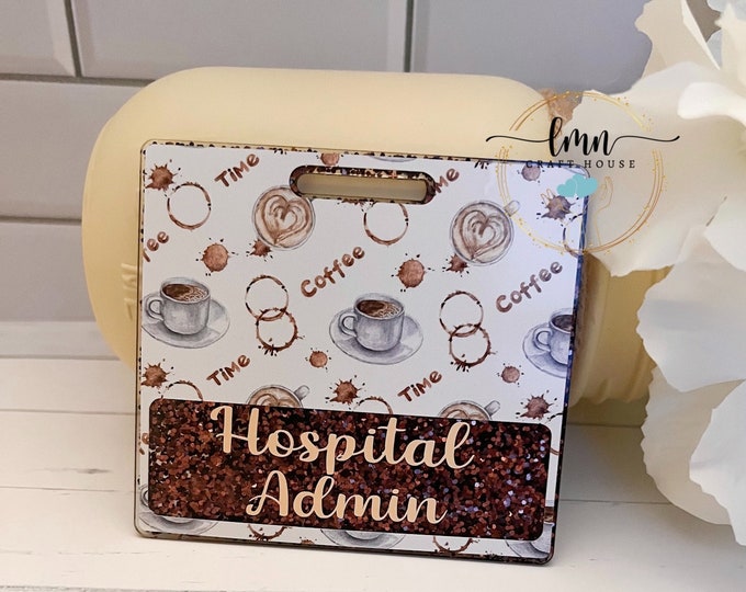 Coffee Badge Buddy: Personalized Glitter Acrylic Nurse Badge