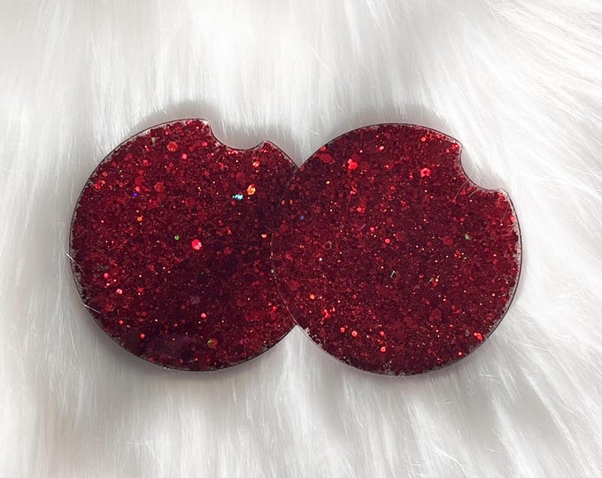 Glitter Car Coaster|Red Car Coaster|Bling Car Coaster|Custom Car Coaster|New Car Gift|Bling Car Accessories|Personalized Car Coaster