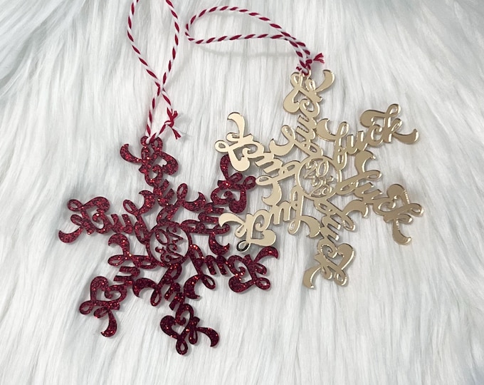 Funny Red Glitter Acrylic Snowflake Ornament|Sassy Holiday Decor|F Flake|F*ck Flake