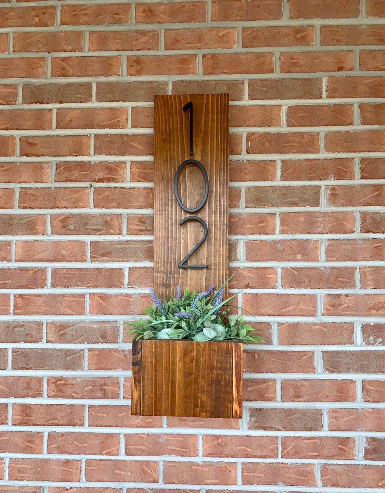Vertical House Number Sign With Planter Etsy