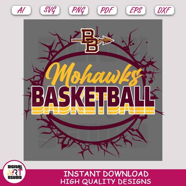 Mohawks basketball , Svg Cut File For Cricut, Digital Image Clipart, Sublimation Vector Png | Digital Art Studio