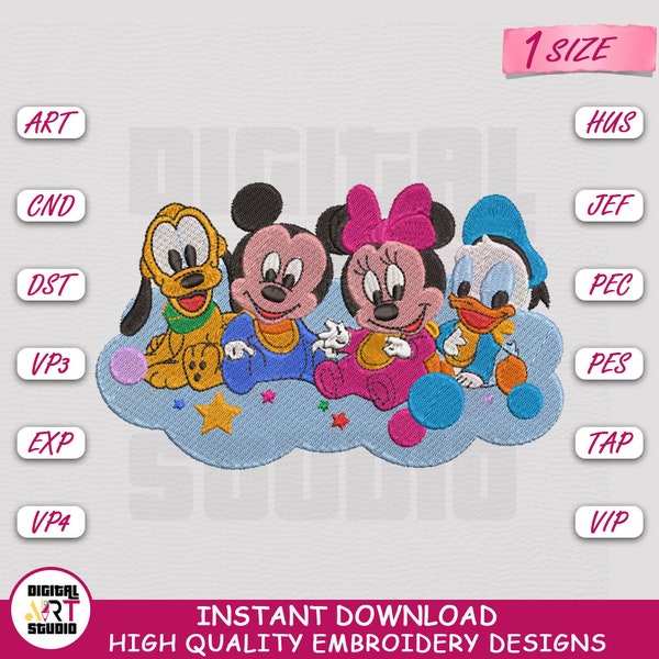 Mickey Mouse, Minnie Mouse, Pluto and Donald Babies Machine Embroidery Design | Mickey Family EMB | 5x7 Hoop Size by Digital Art Studio