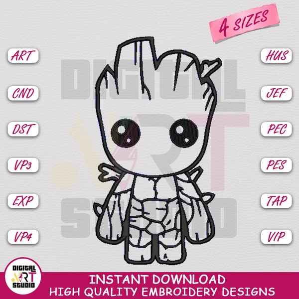 Baby Groot Machine Embroidery Design | I am Groot Embroidery Digitizing | GOTG Groot 4 Hoop Sizes Embroidery Pattern by Digital Art Studio