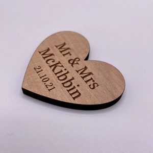 Wooden Hearts Personalised Engraved Mr Mrs Wedding Favours Party Gift
